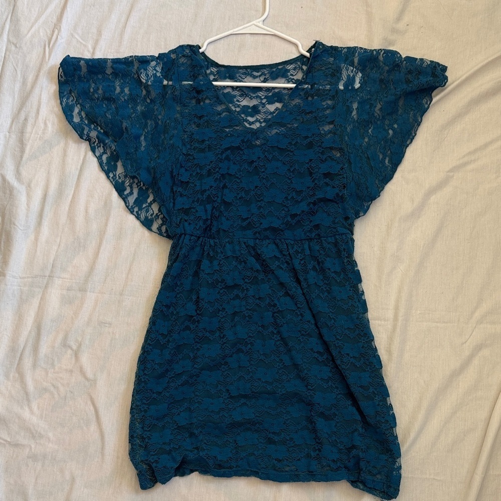 AUW Teal Lace Mini Dress